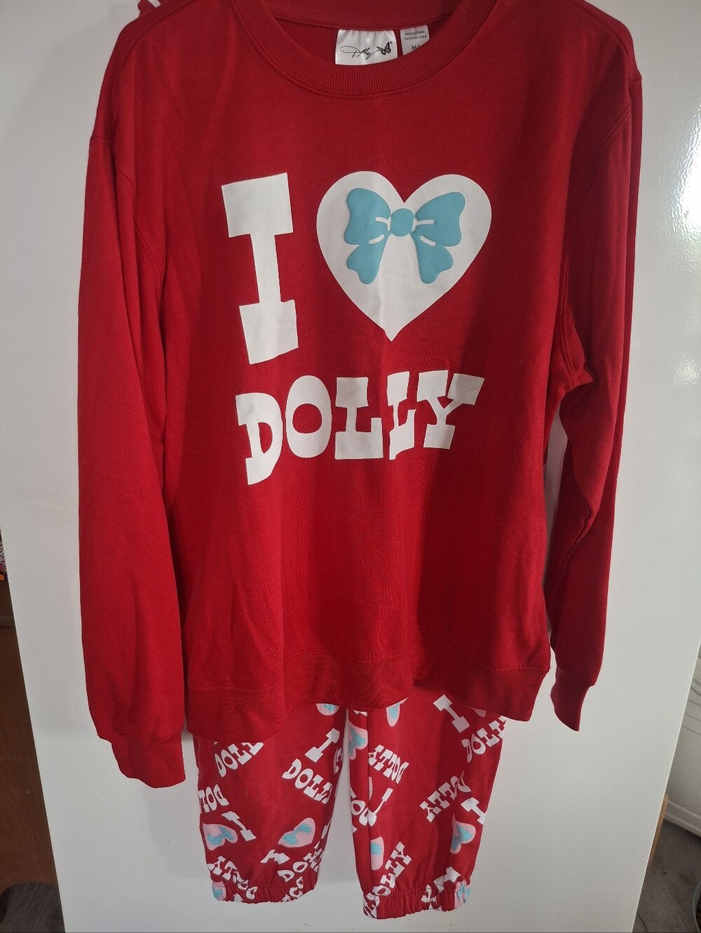 I Love Dolly Red Womens Pajama Set - Long Sleeve Top & Pants